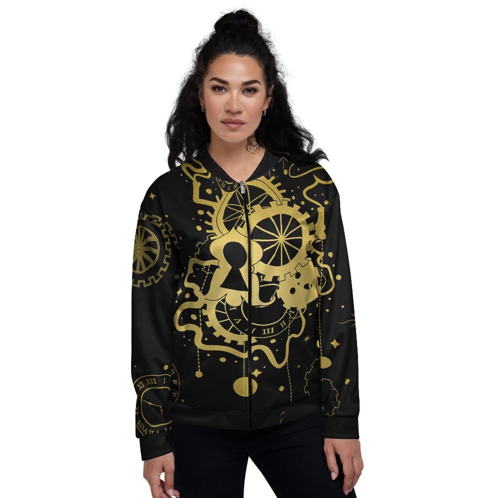 Steampunk Gears Metal Print Women's Bomber Jacket-grizzshop