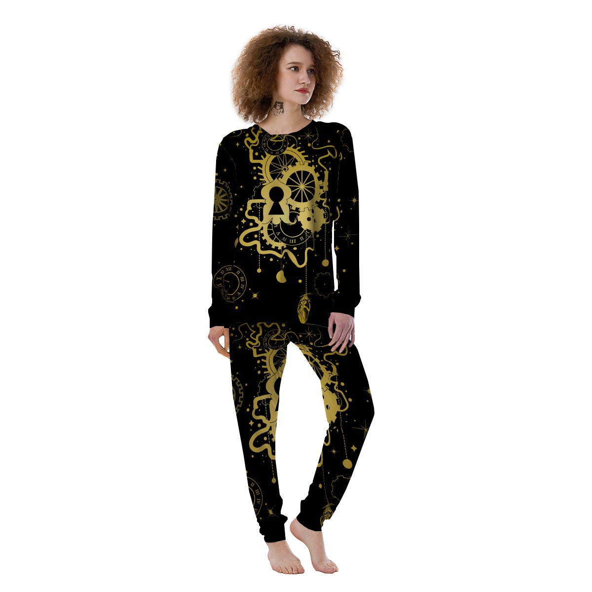 Steampunk Gears Metal Print Women's Pajamas-grizzshop