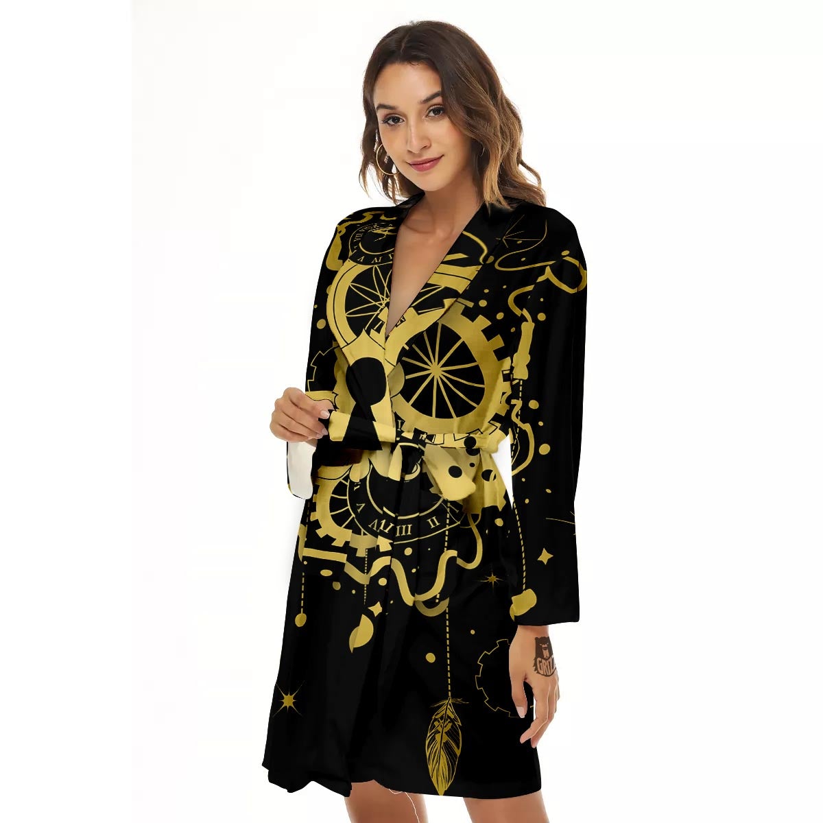 Steampunk Gears Metal Print Women's Robe-grizzshop