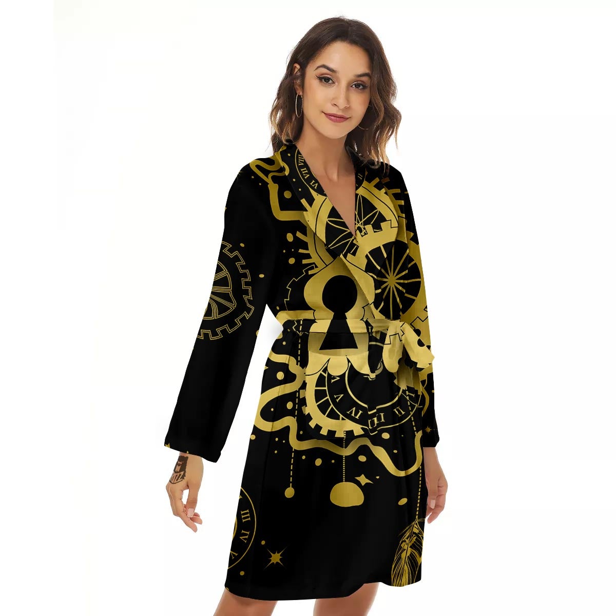 Steampunk Gears Metal Print Women's Robe-grizzshop