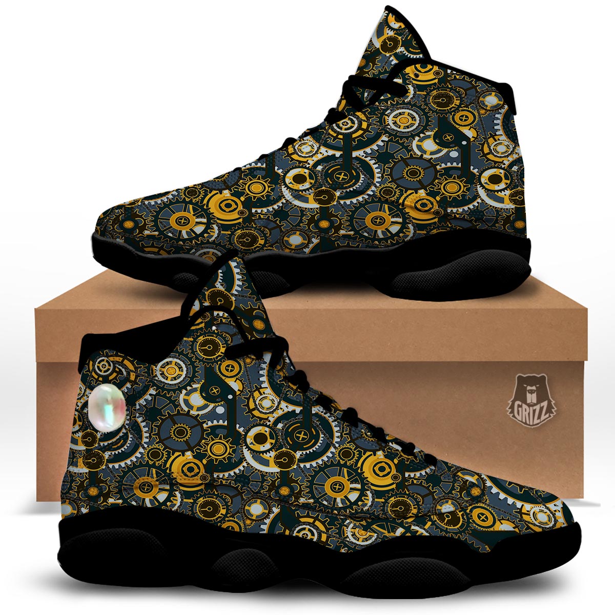 Steampunk Gears Print Pattern Black Basketball Shoes-grizzshop