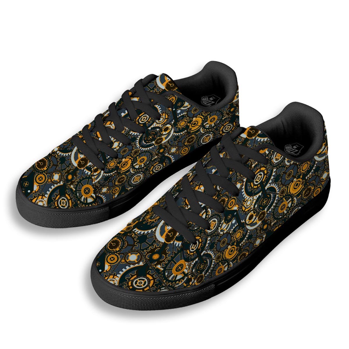 Steampunk Gears Print Pattern Black Low Top Sneakers-grizzshop