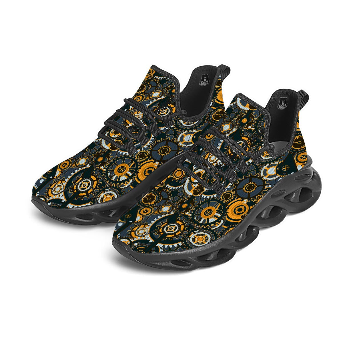 Steampunk Gears Print Pattern Black Running Shoes-grizzshop