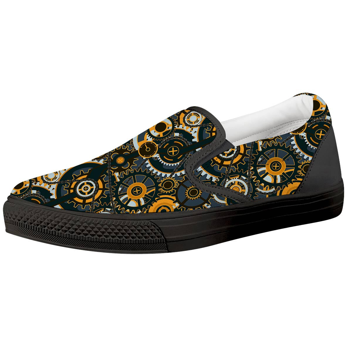 Steampunk Gears Print Pattern Black Slip On Shoes-grizzshop