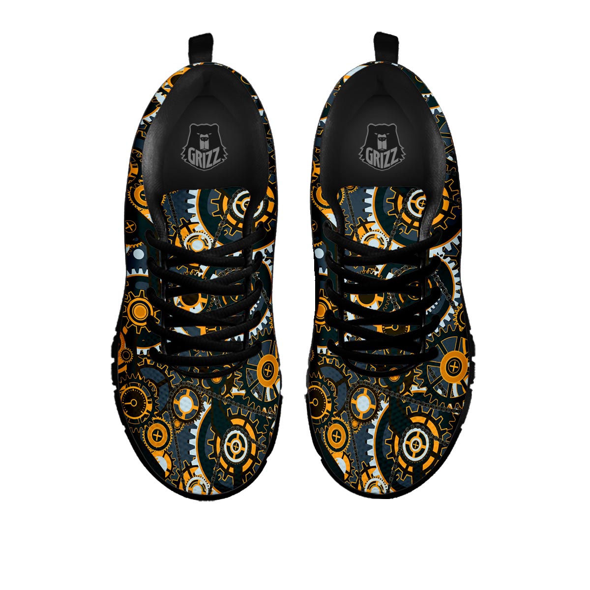 Steampunk Gears Print Pattern Black Sneaker-grizzshop