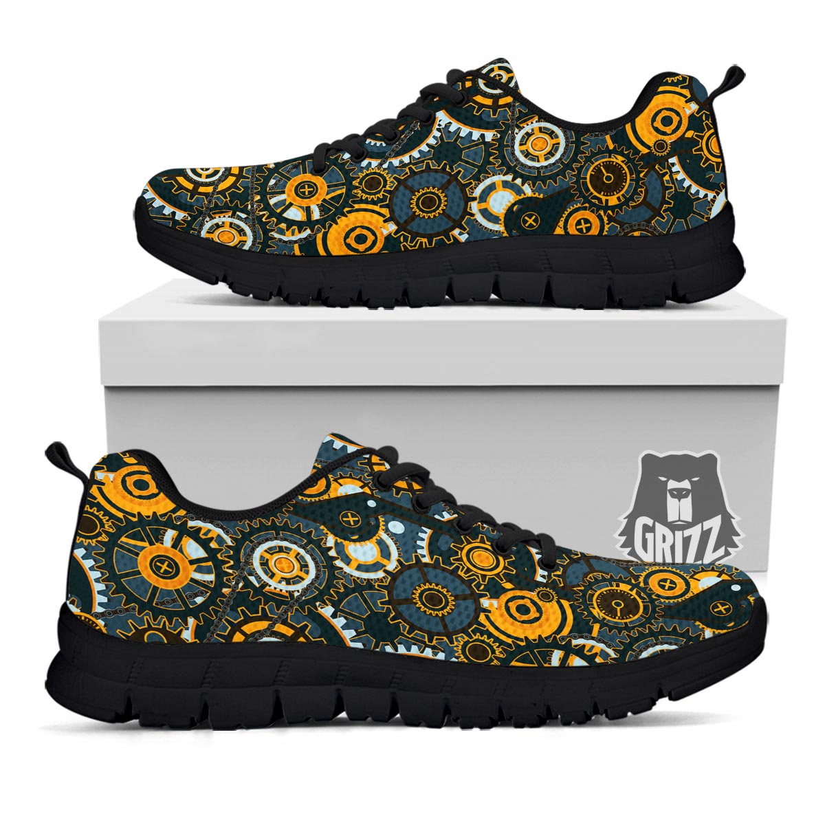 Steampunk Gears Print Pattern Black Sneaker-grizzshop