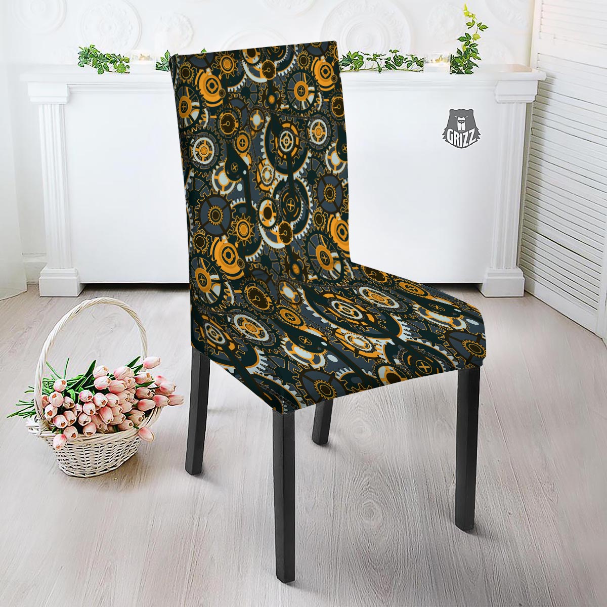 Steampunk Gears Print Pattern Dining Chair Slipcover-grizzshop