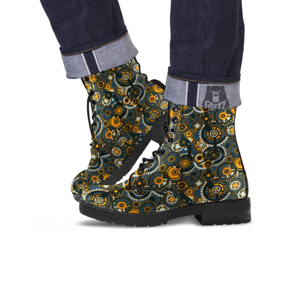 Steampunk Gears Print Pattern Leather Boots-grizzshop