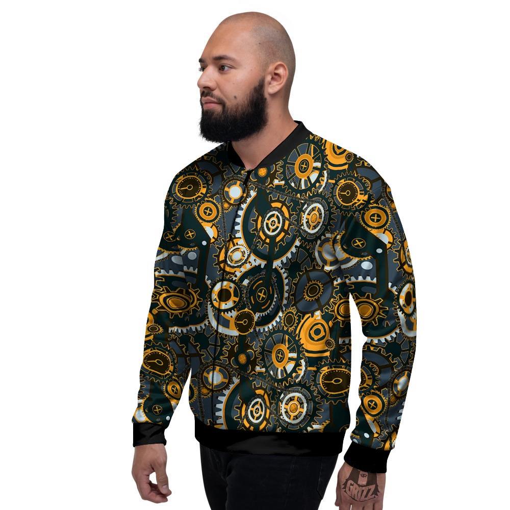 Steampunk Gears Print Pattern Men's Bomber Jacket-grizzshop