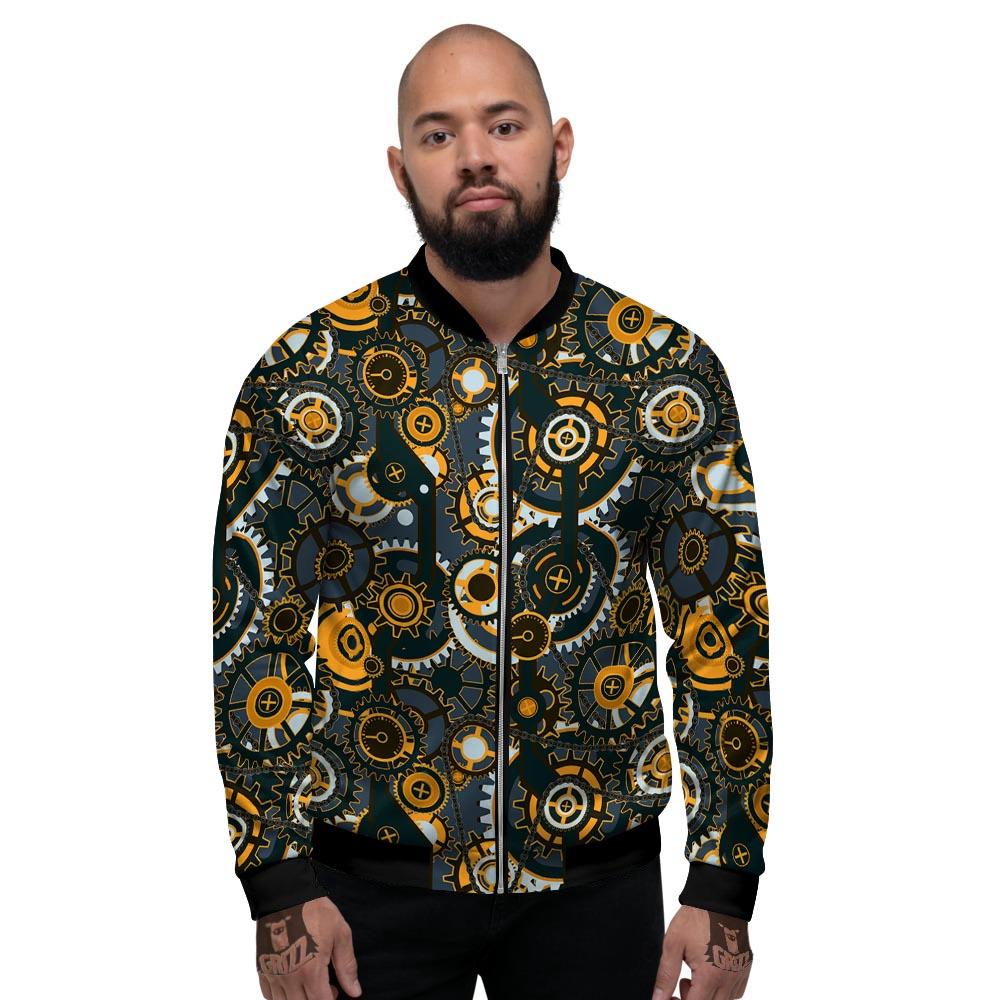 Steampunk Gears Print Pattern Men's Bomber Jacket-grizzshop