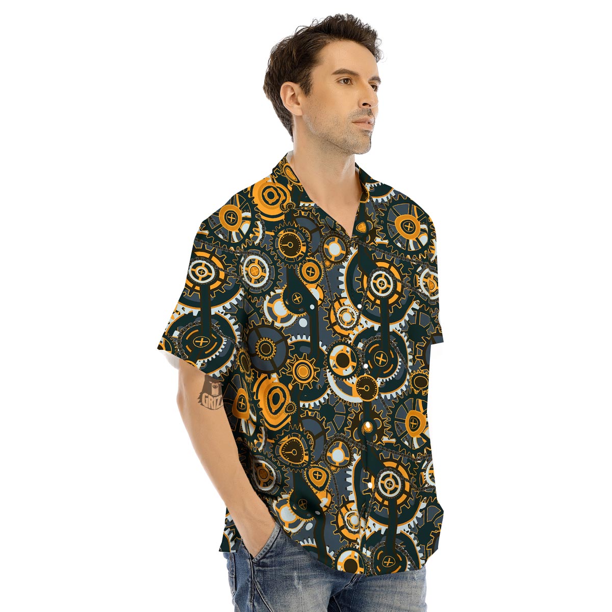 Steampunk Gears Print Pattern Men's Hawaiian Shirt-grizzshop