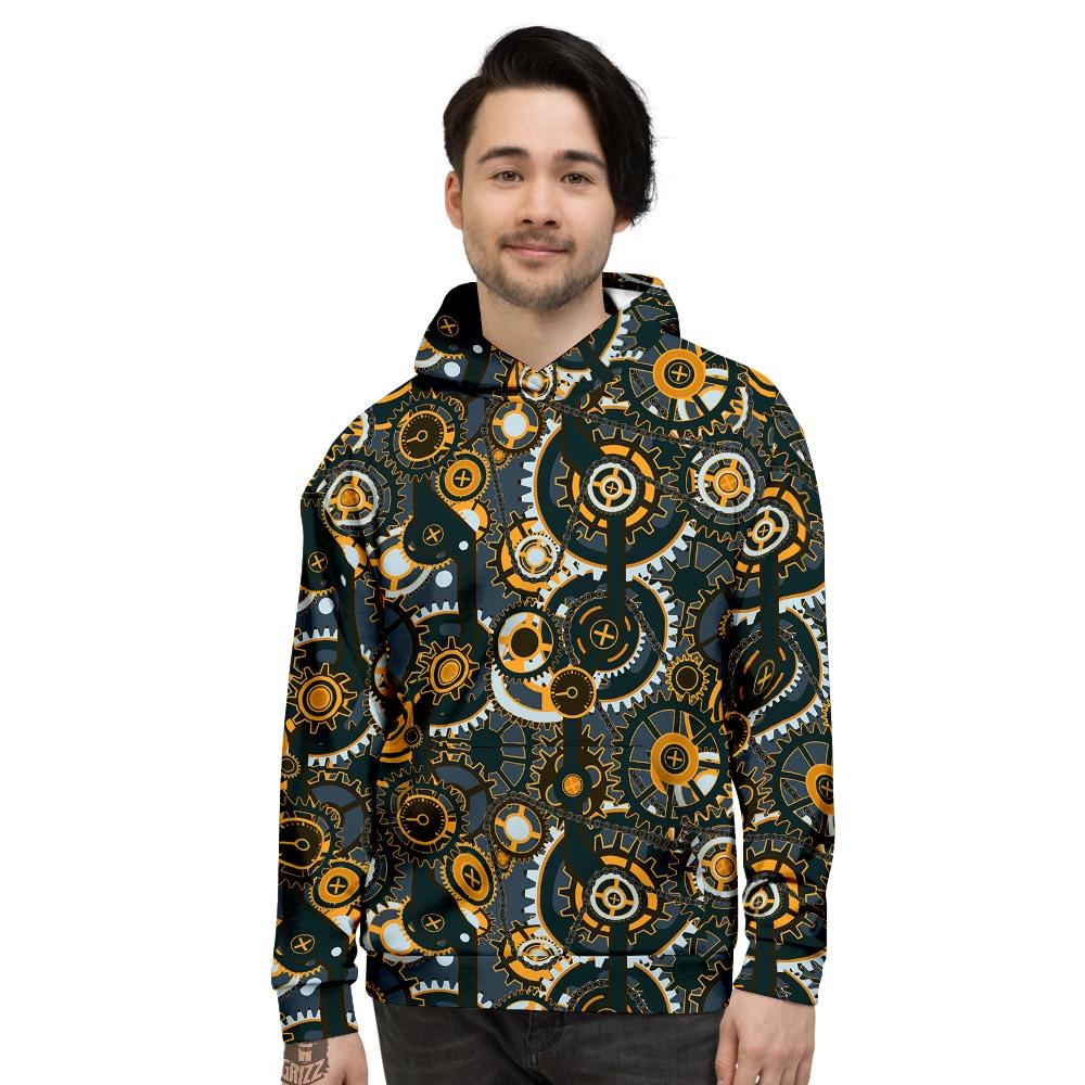 Steampunk Gears Print Pattern Men's Hoodie-grizzshop