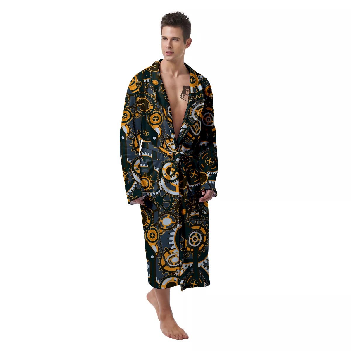Steampunk Gears Print Pattern Men's Robe-grizzshop