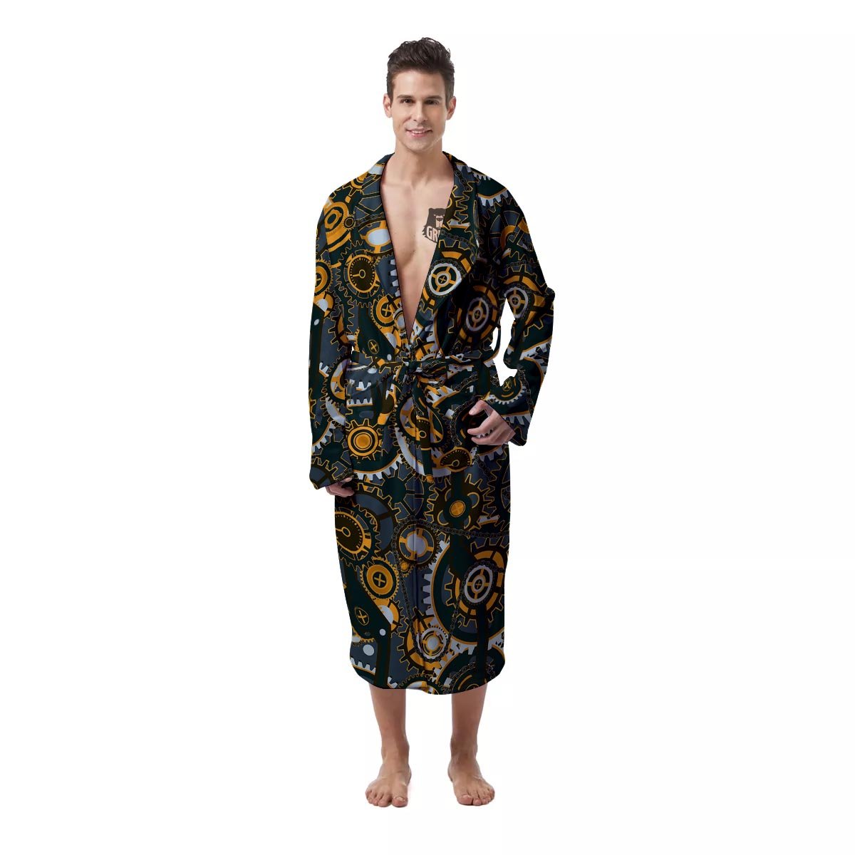 Steampunk Gears Print Pattern Men's Robe-grizzshop