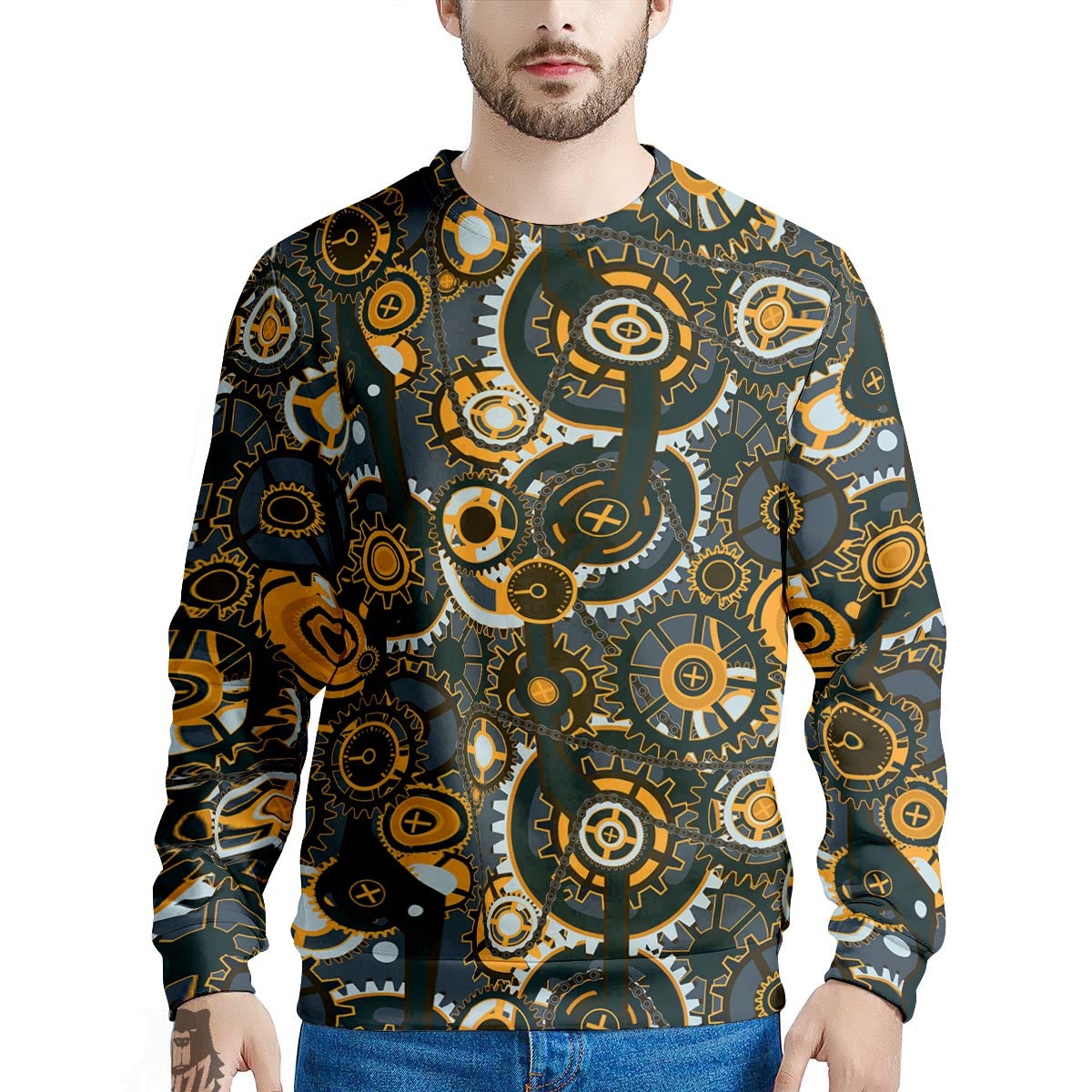 Steampunk Gears Print Pattern Men's Sweatshirt-grizzshop