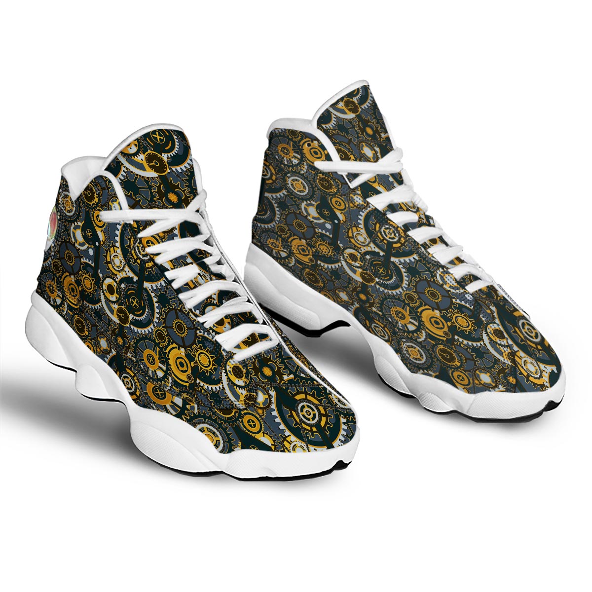 Steampunk Gears Print Pattern White Basketball Shoes-grizzshop