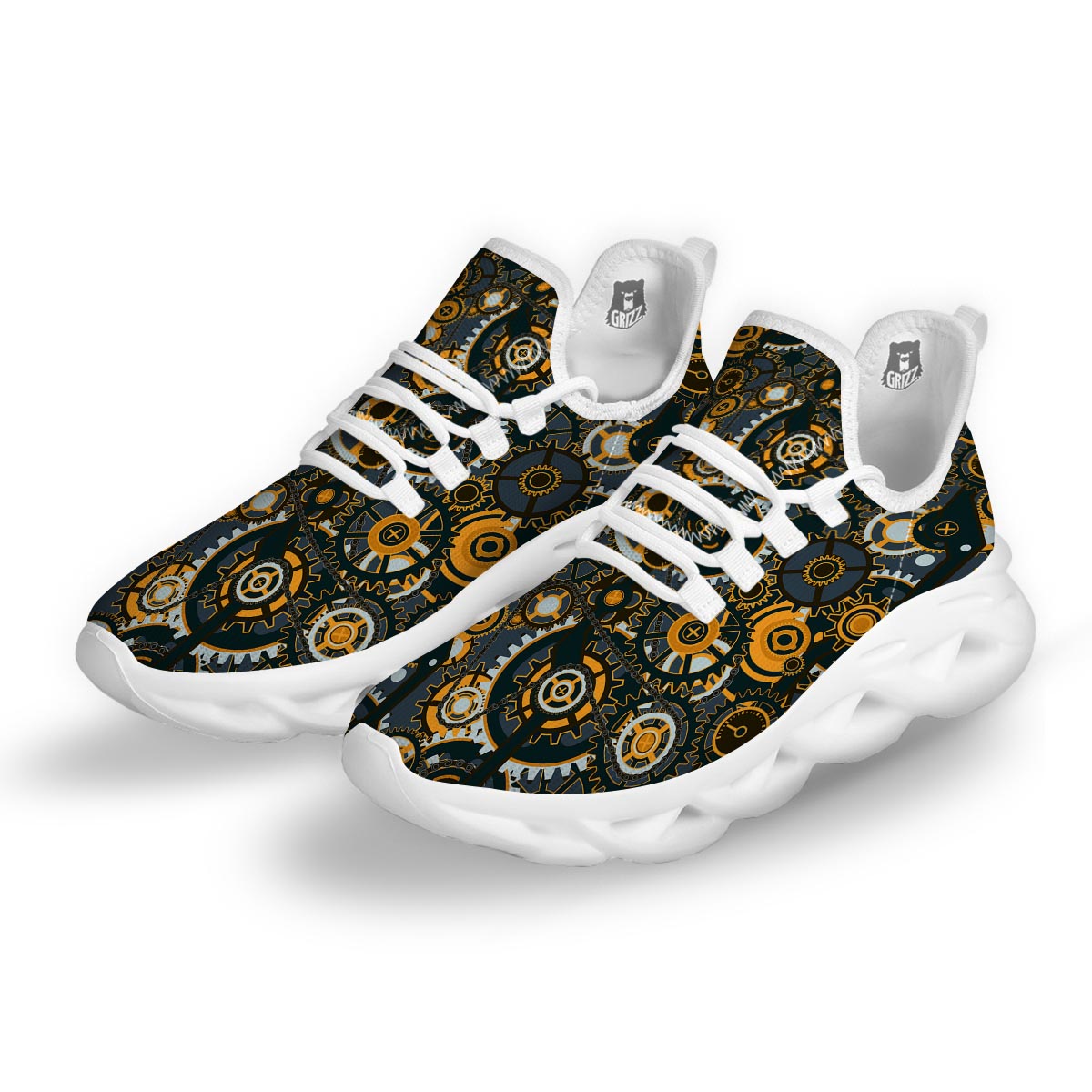 Steampunk Gears Print Pattern White Running Shoes-grizzshop