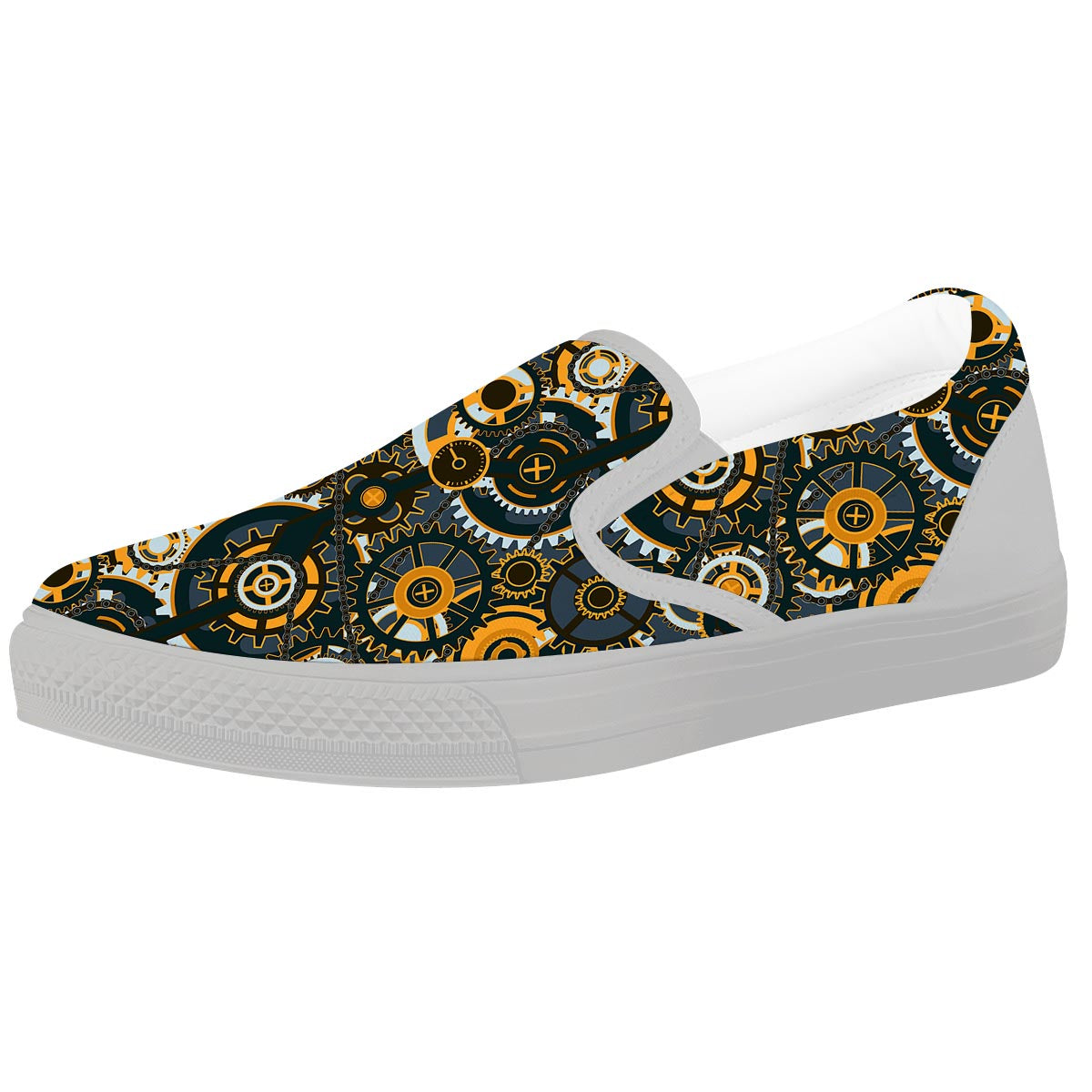 Steampunk Gears Print Pattern White Slip On Shoes-grizzshop
