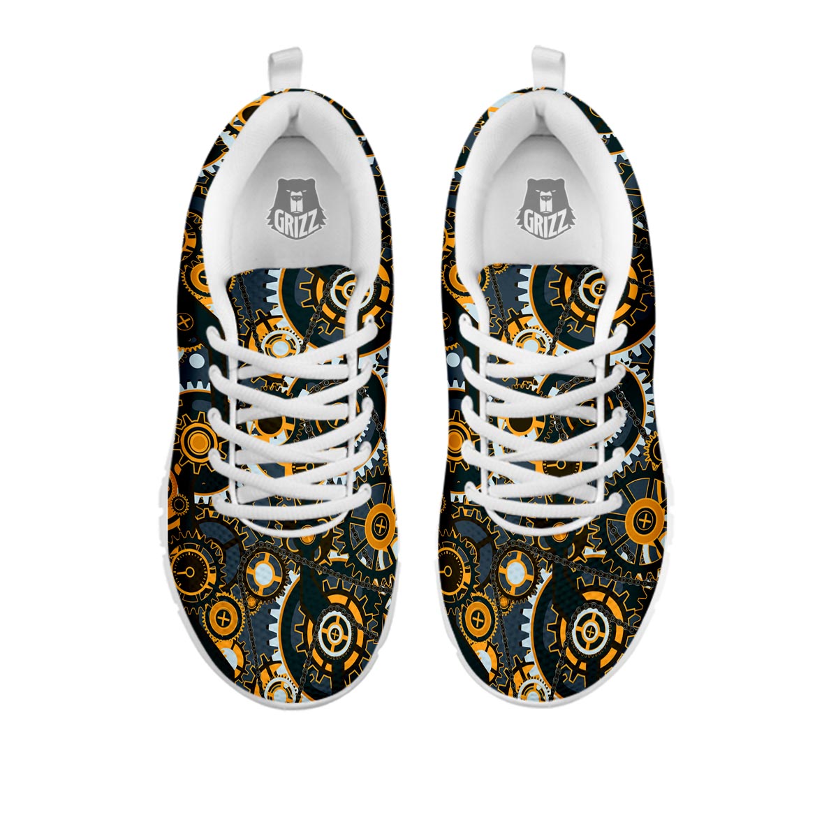 Steampunk Gears Print Pattern White Sneaker-grizzshop