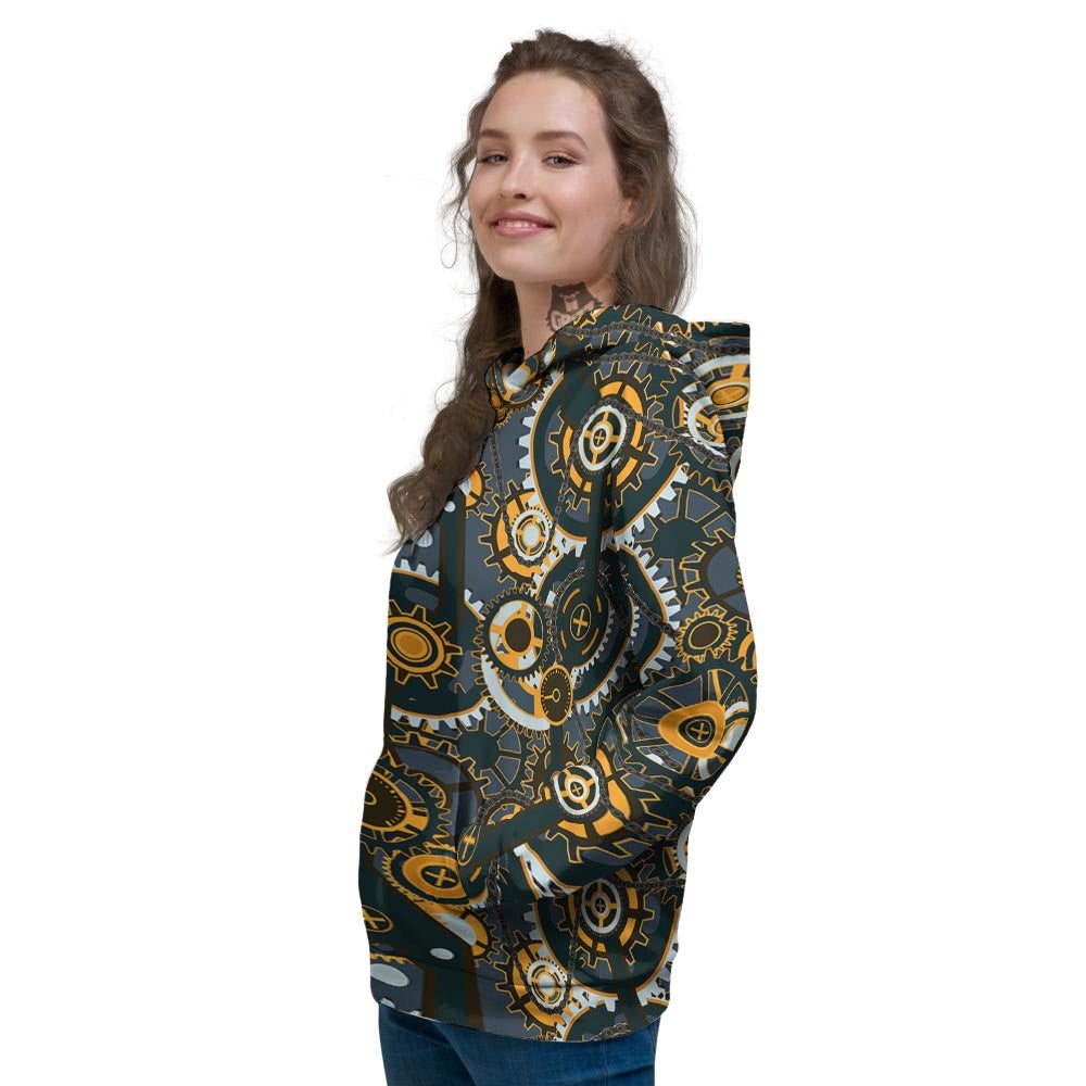 Steampunk Gears Print Pattern Women's Hoodie-grizzshop