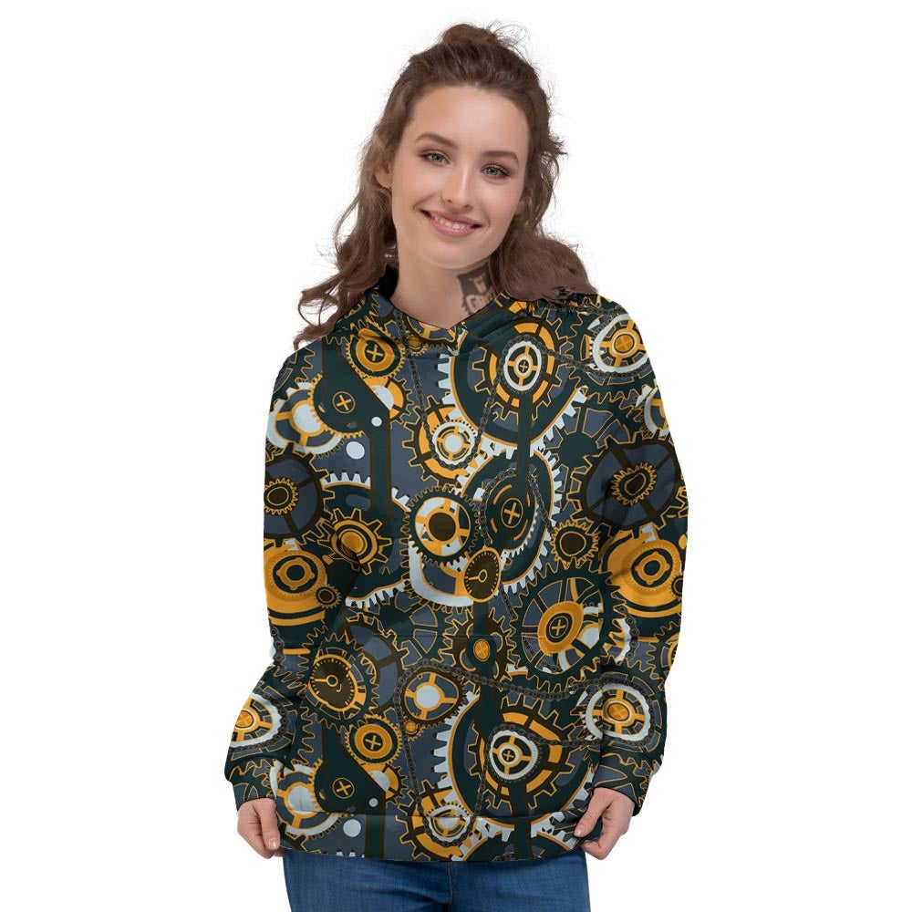 Steampunk Gears Print Pattern Women's Hoodie-grizzshop