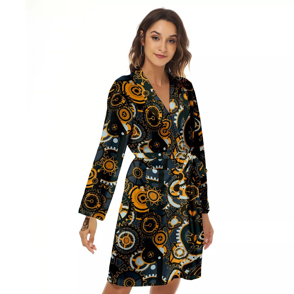 Steampunk Gears Print Pattern Women's Robe-grizzshop