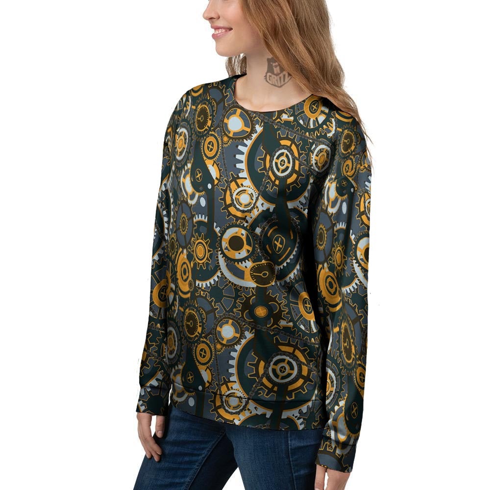 Steampunk Gears Print Pattern Women's Sweatshirt-grizzshop