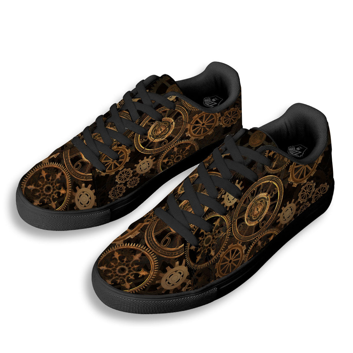 Steampunk Gears Vintage Print Black Low Top Sneakers-grizzshop