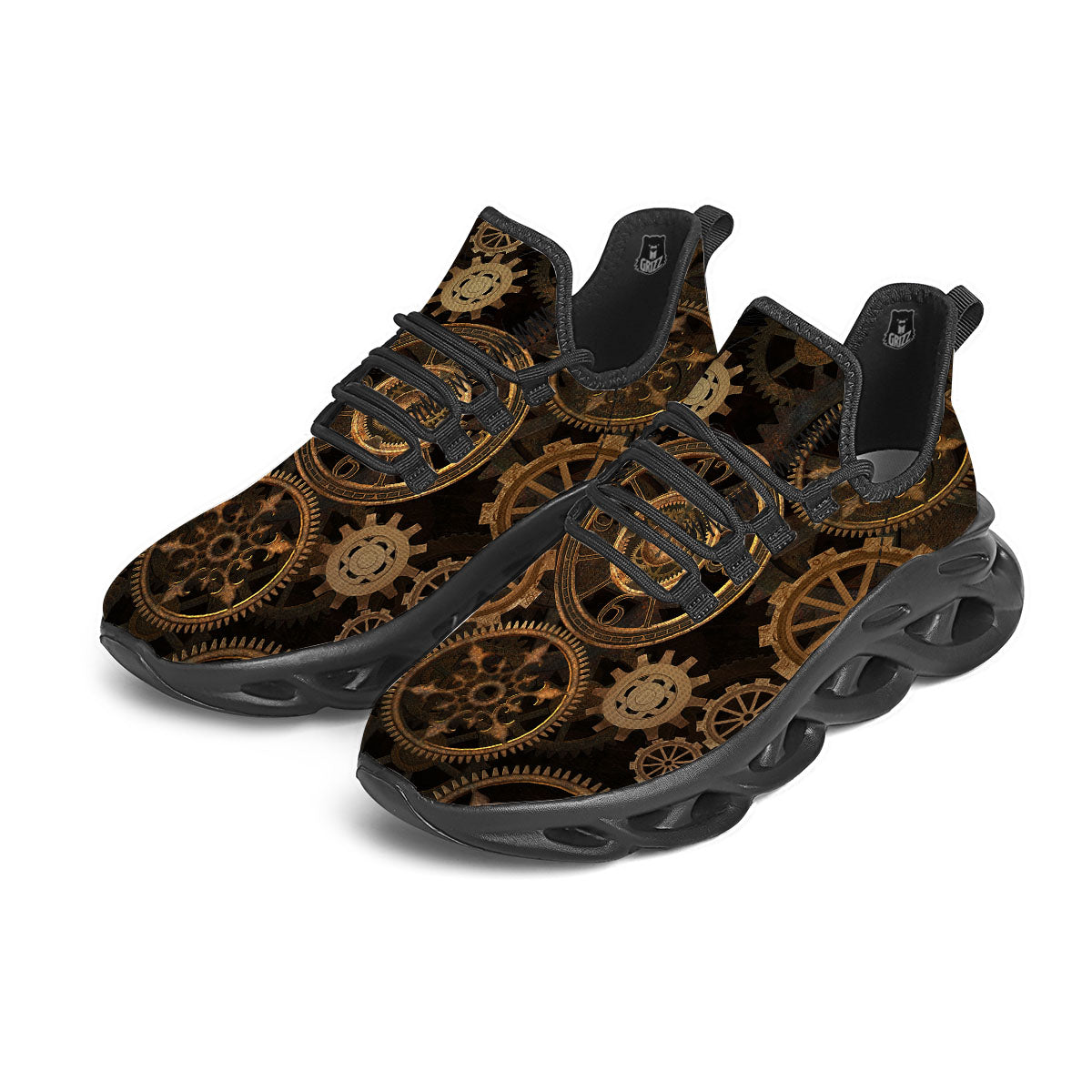 Steampunk Gears Vintage Print Black Running Shoes-grizzshop