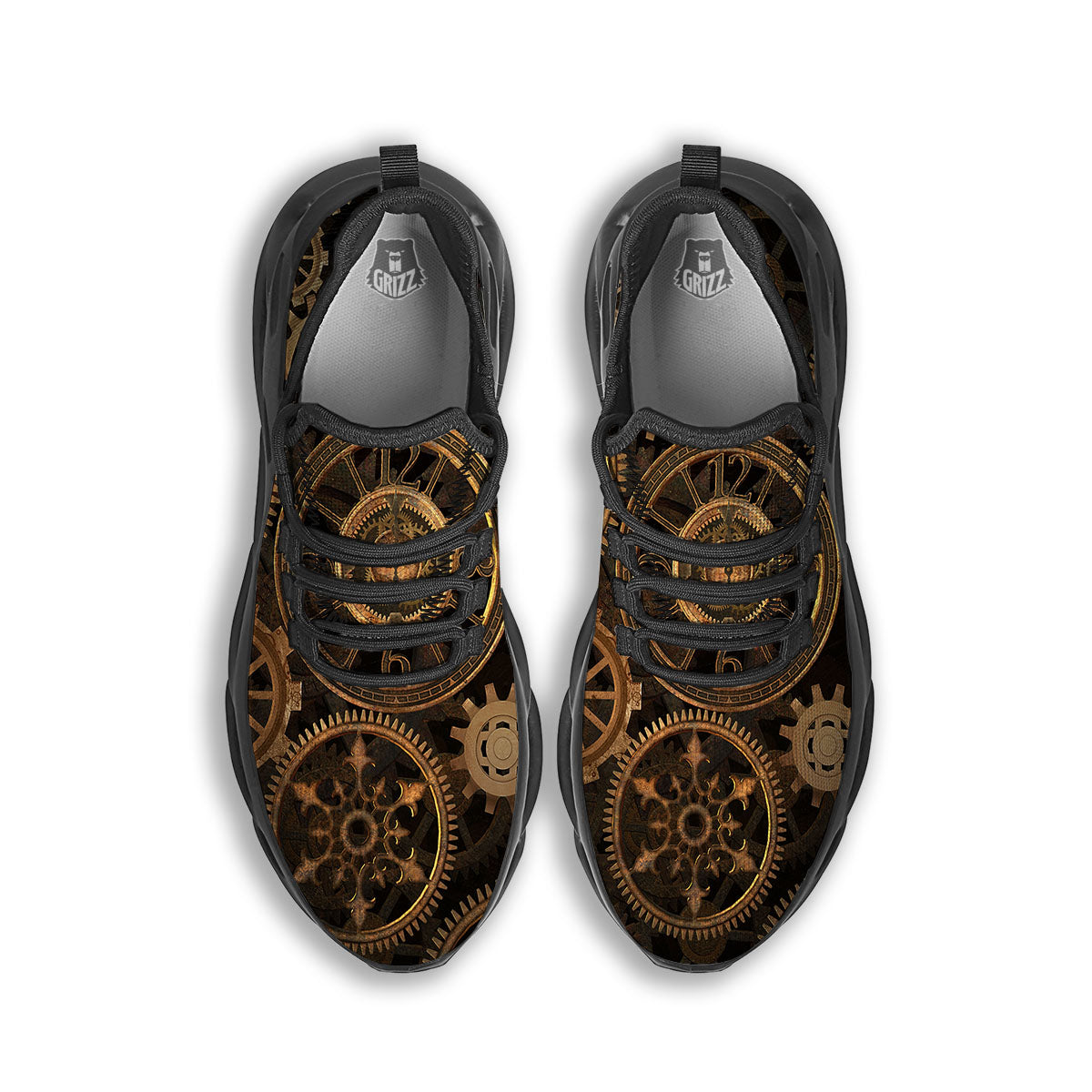 Steampunk Gears Vintage Print Black Running Shoes-grizzshop