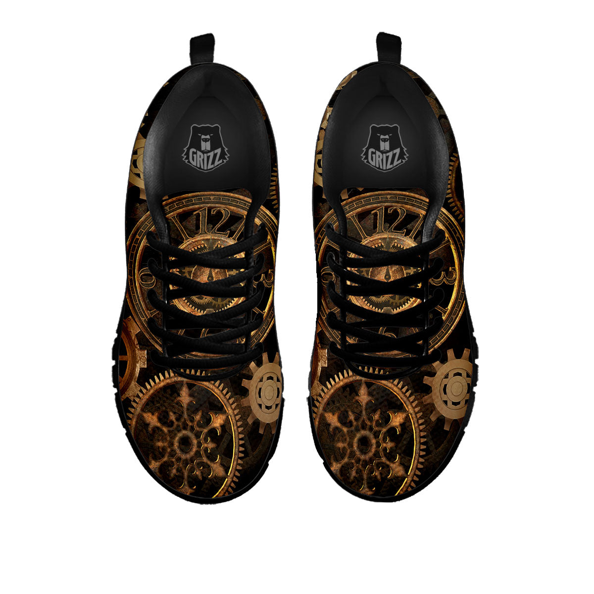 Steampunk Gears Vintage Print Black Sneaker-grizzshop
