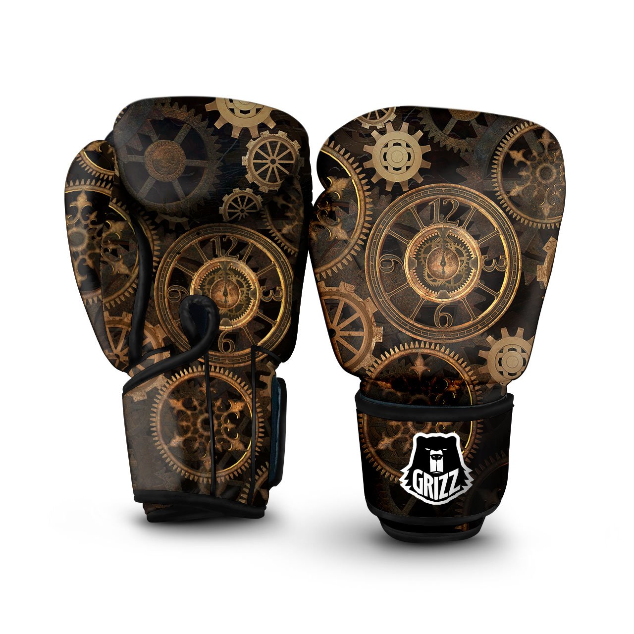 Steampunk Gears Vintage Print Boxing Gloves-grizzshop