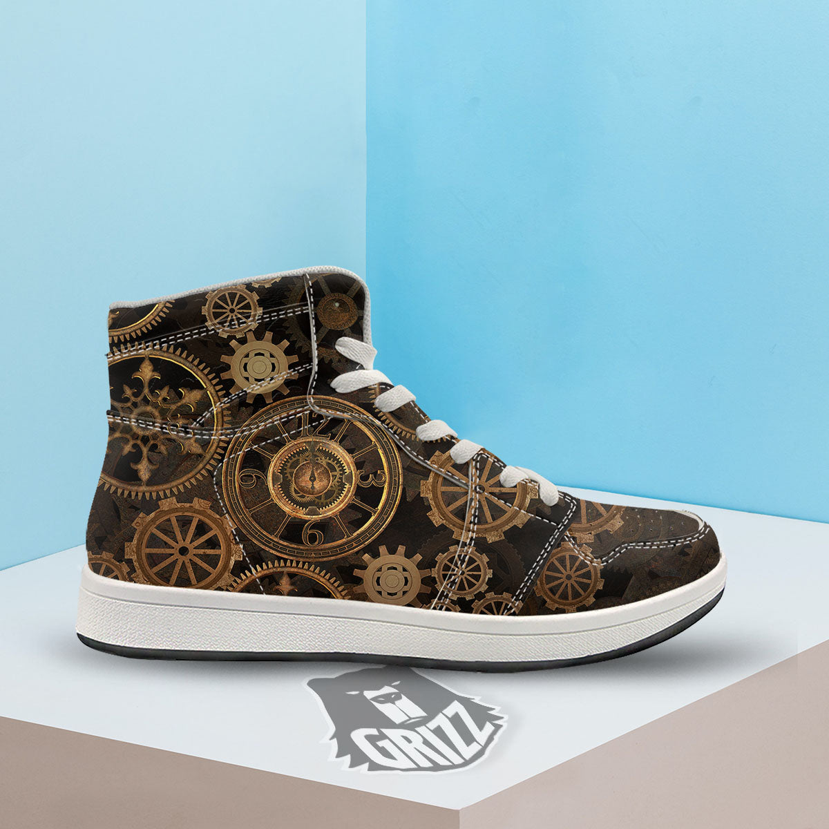 Steampunk Gears Vintage Print High Top Sneakers-grizzshop