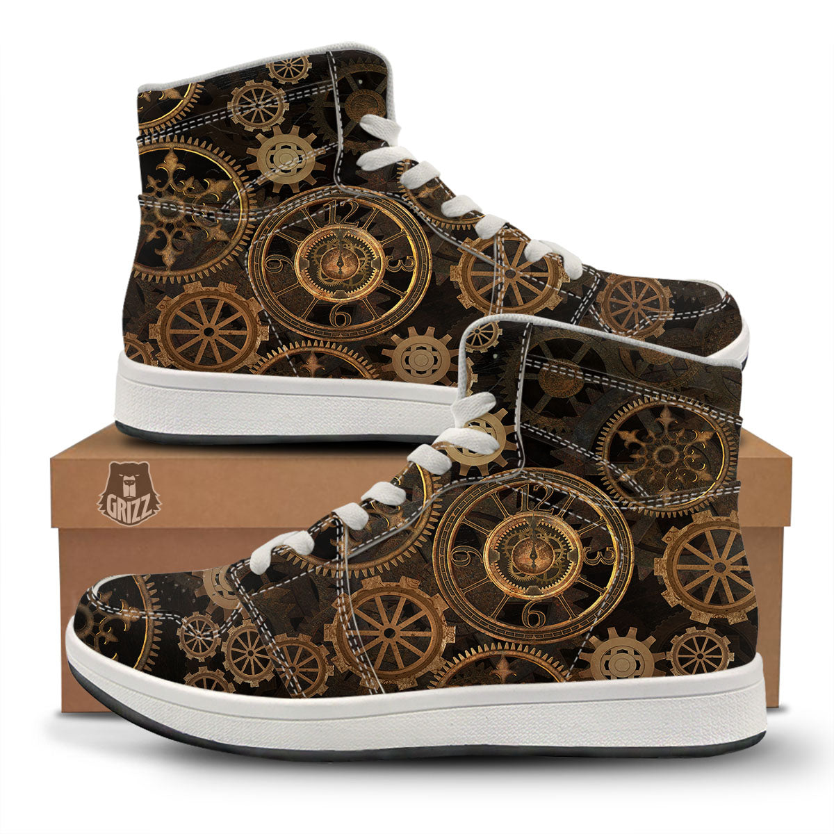 Steampunk Gears Vintage Print High Top Sneakers-grizzshop