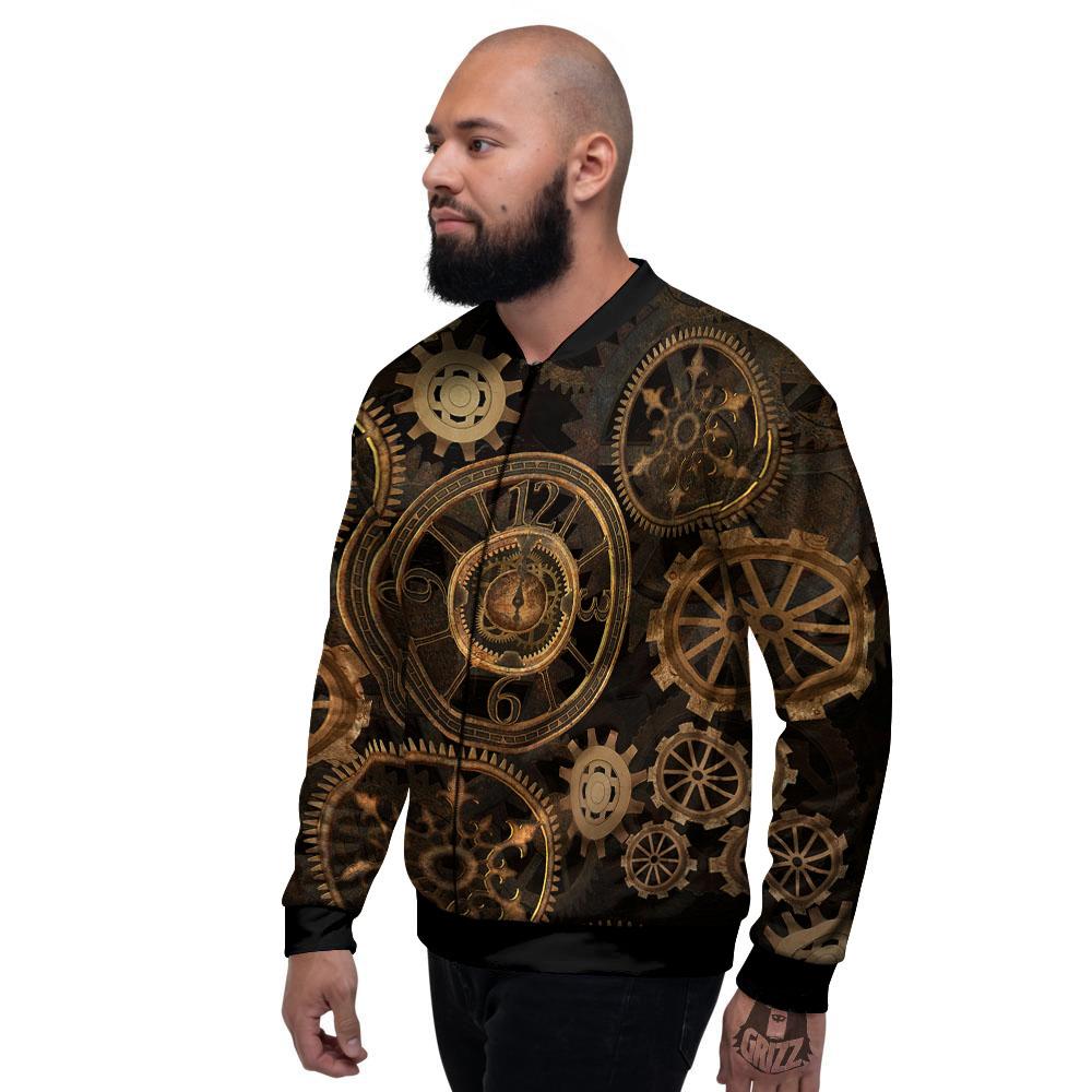 Steampunk Gears Vintage Print Men's Bomber Jacket-grizzshop