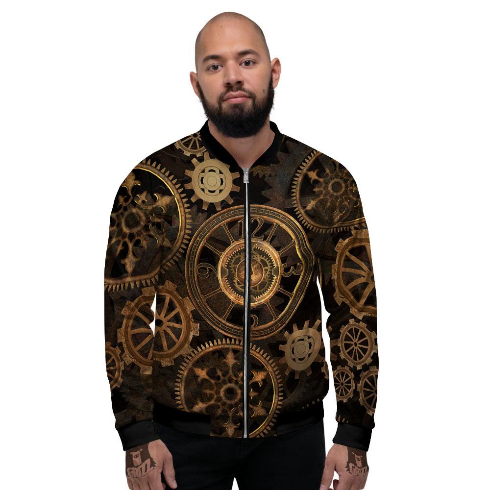 Steampunk Gears Vintage Print Men's Bomber Jacket-grizzshop