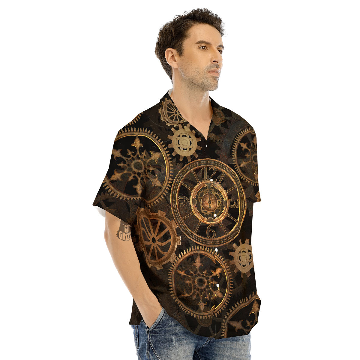 Steampunk Gears Vintage Print Men's Hawaiian Shirt-grizzshop