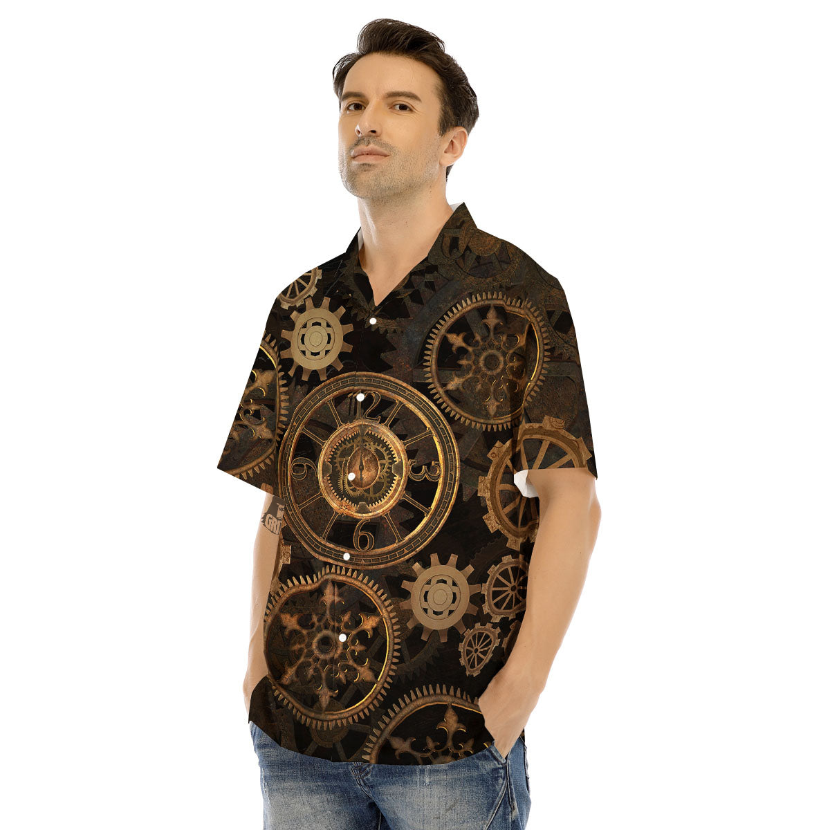 Steampunk Gears Vintage Print Men's Hawaiian Shirt-grizzshop