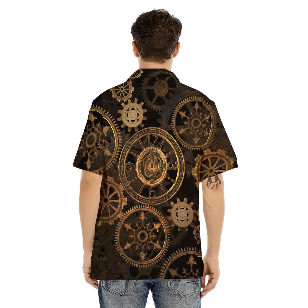 Steampunk Gears Vintage Print Men's Hawaiian Shirt-grizzshop