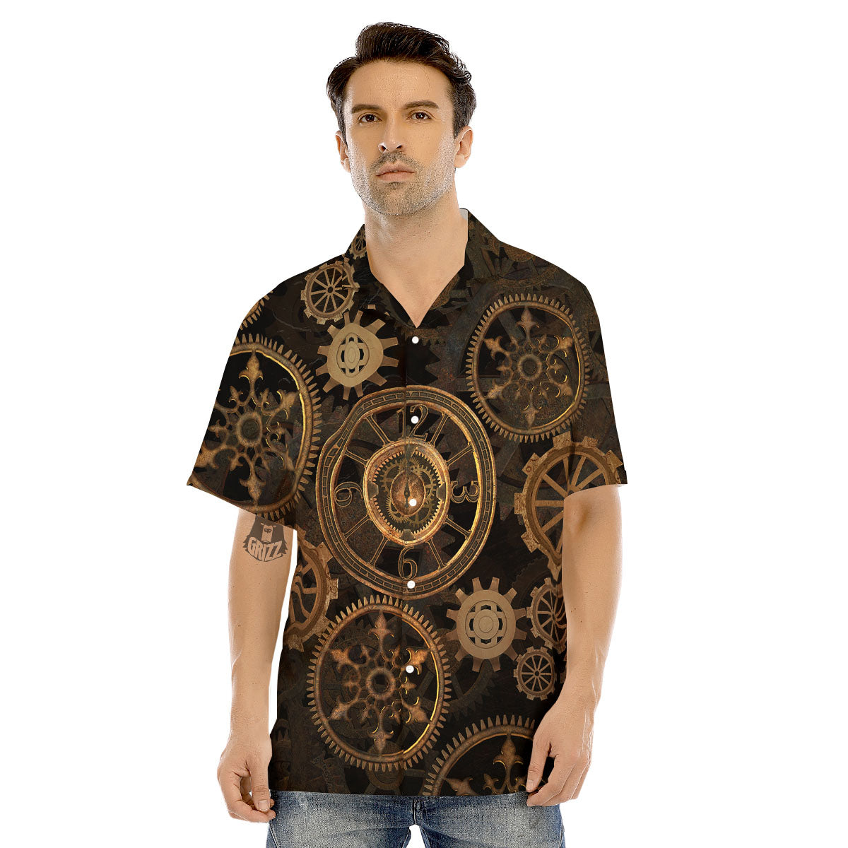 Steampunk Gears Vintage Print Men's Hawaiian Shirt-grizzshop