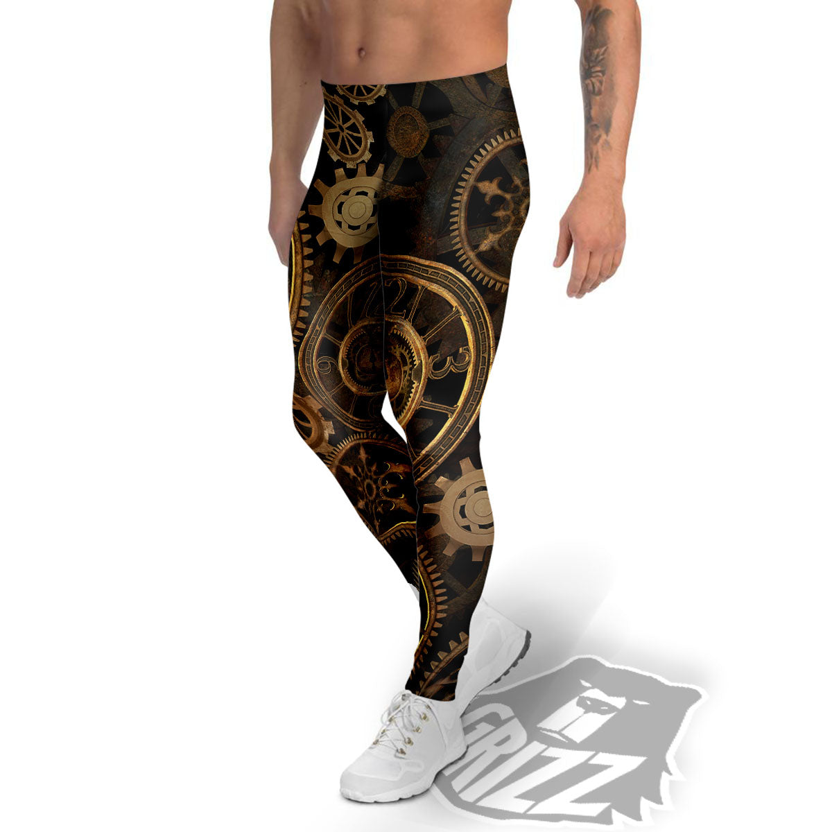 Steampunk Gears Vintage Print Men's Leggings-grizzshop