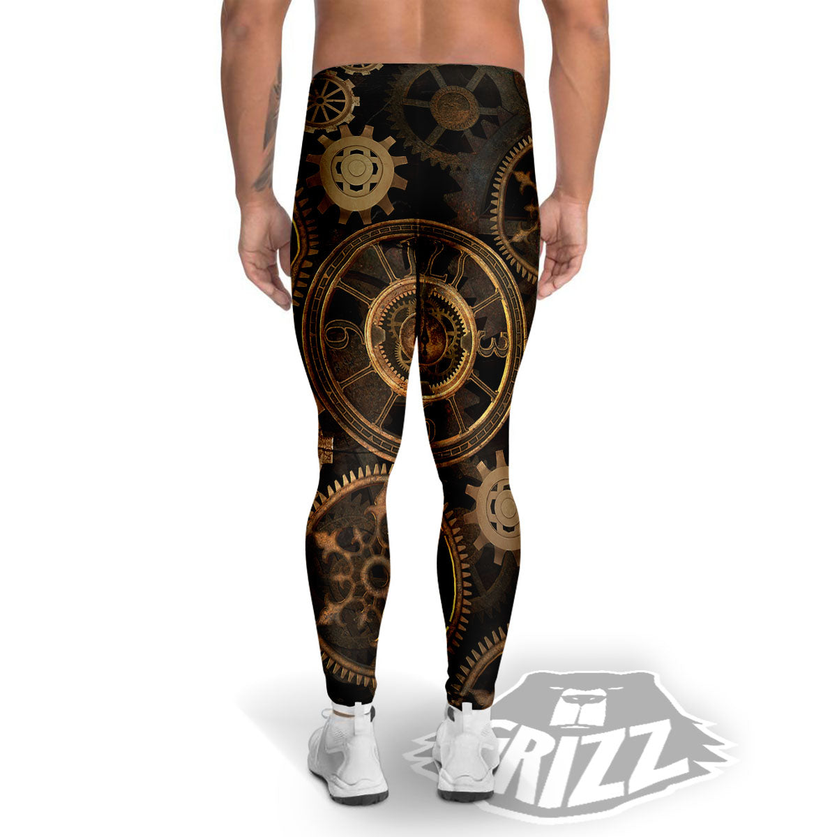 Steampunk Gears Vintage Print Men's Leggings-grizzshop