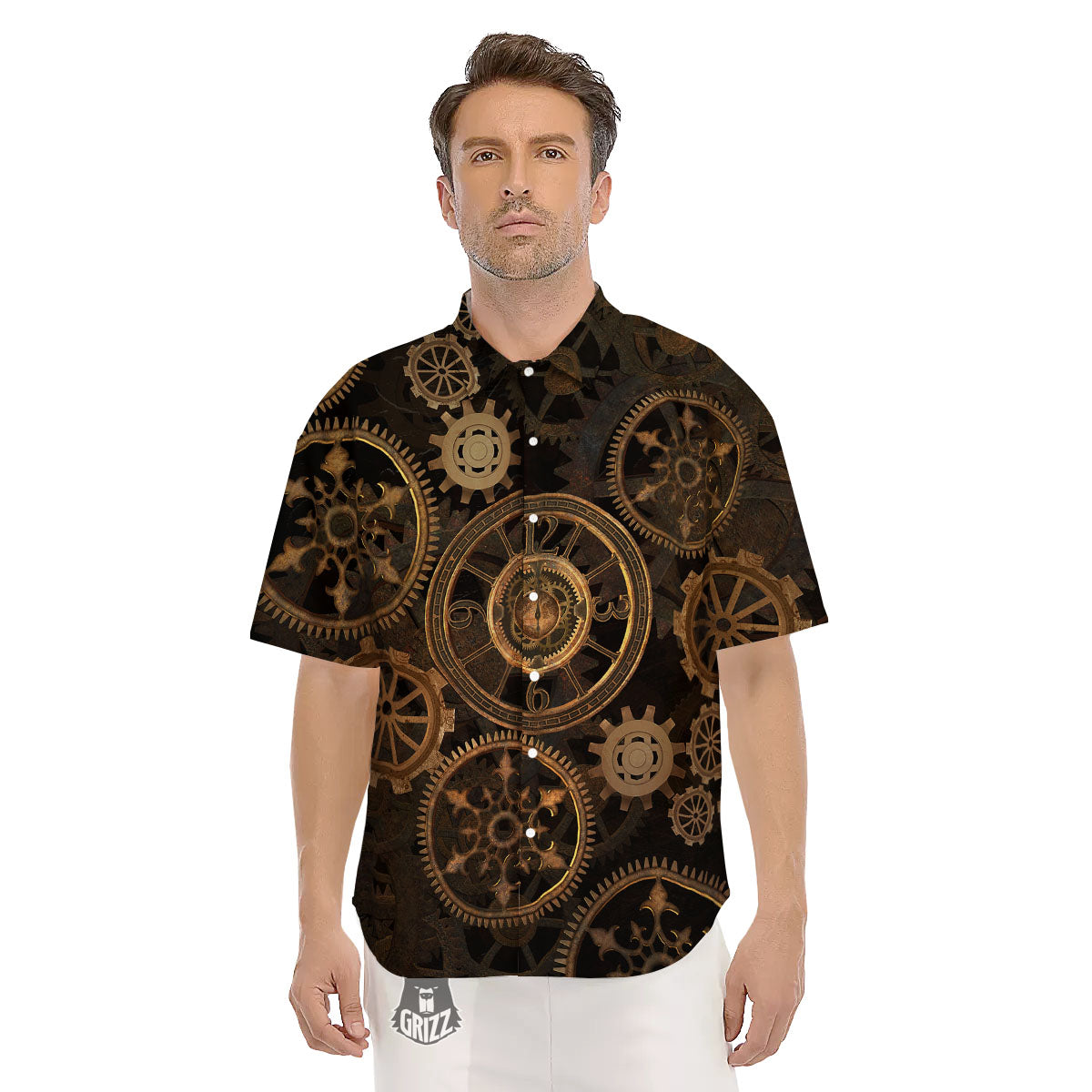 Steampunk Gears Vintage Print Men's Short Sleeve Shirts-grizzshop