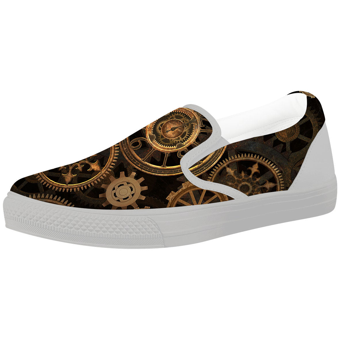 Steampunk Gears Vintage Print White Slip On Shoes-grizzshop