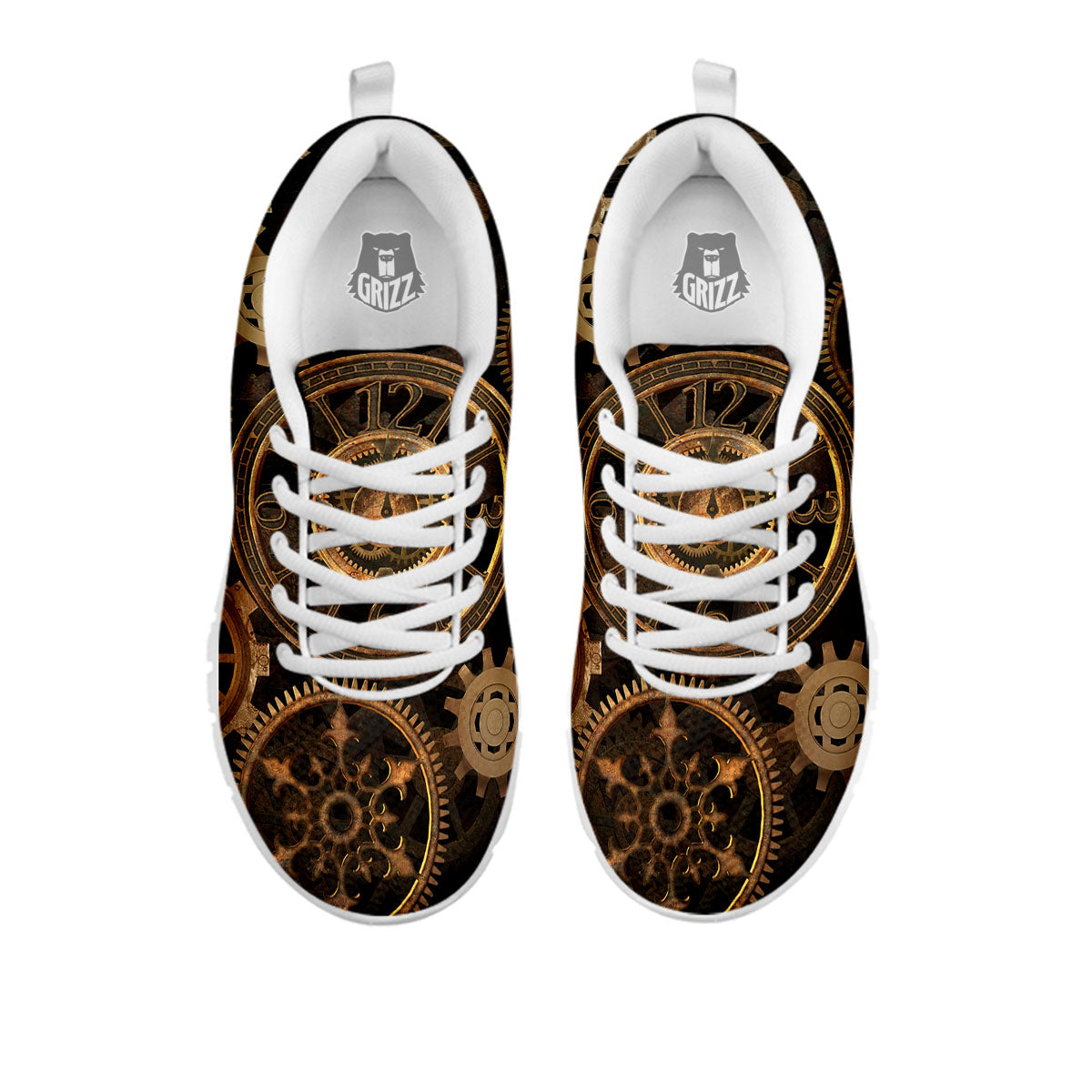 Steampunk Gears Vintage Print White Sneaker-grizzshop