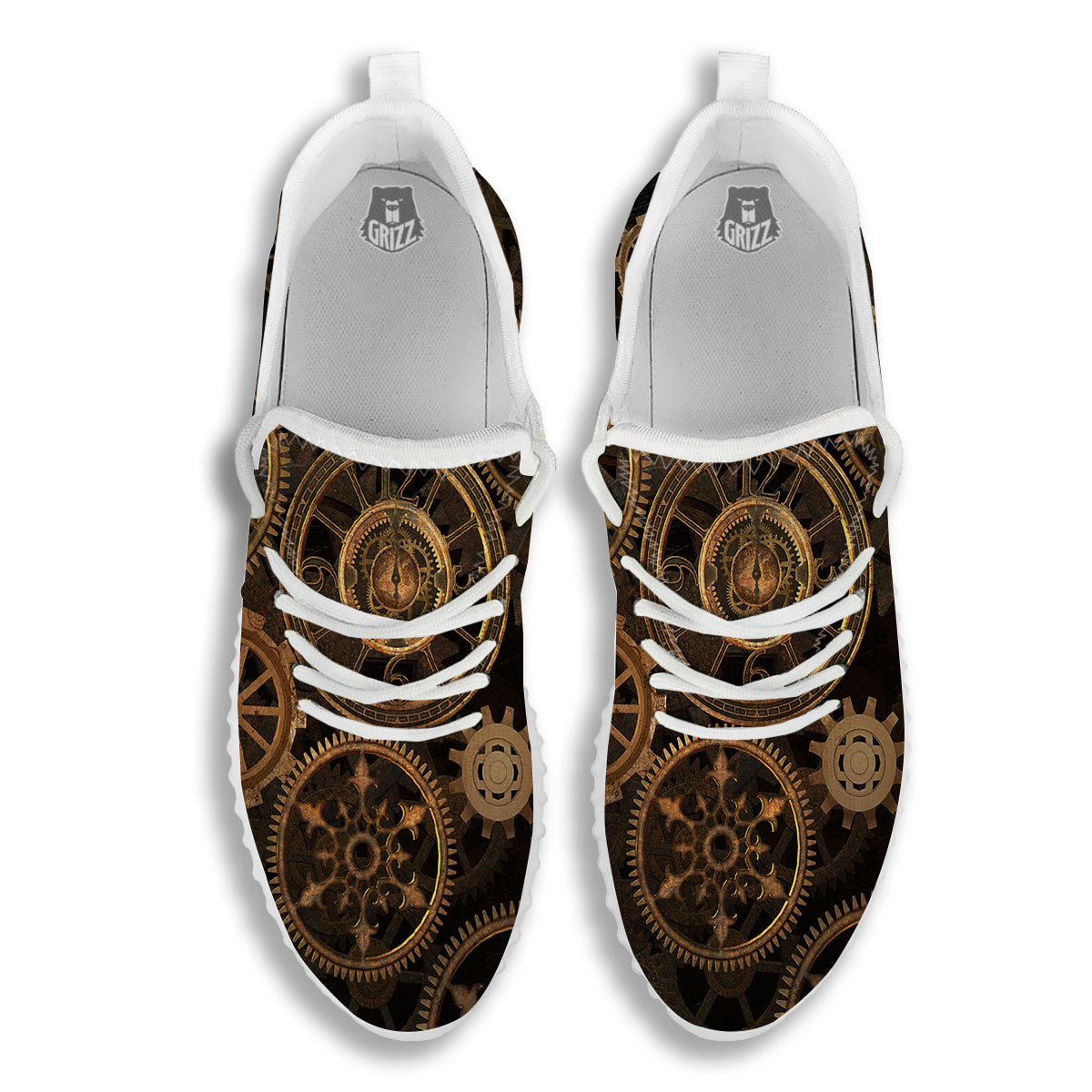 Steampunk Gears Vintage Print White Walking Shoes-grizzshop