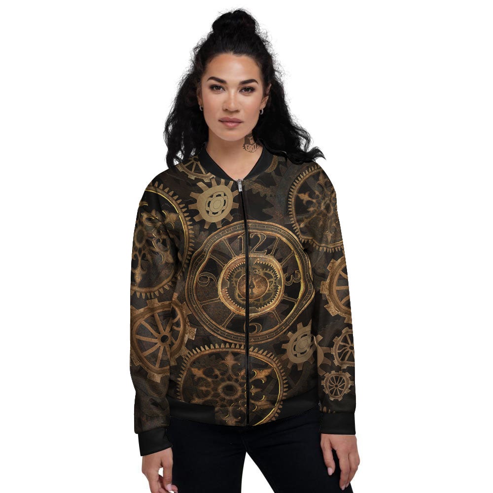 Steampunk Gears Vintage Print Women's Bomber Jacket-grizzshop