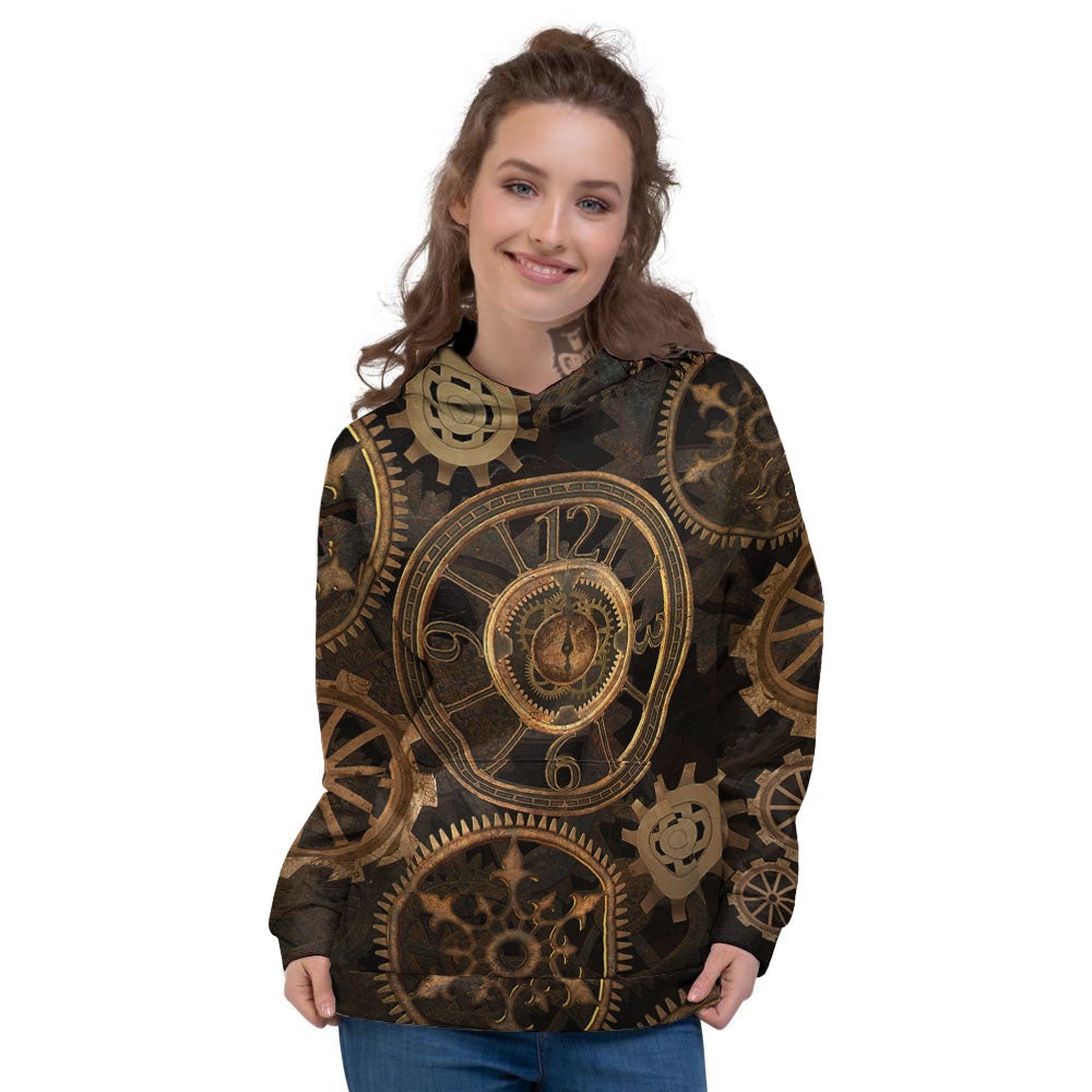 Steampunk Gears Vintage Print Women's Hoodie-grizzshop