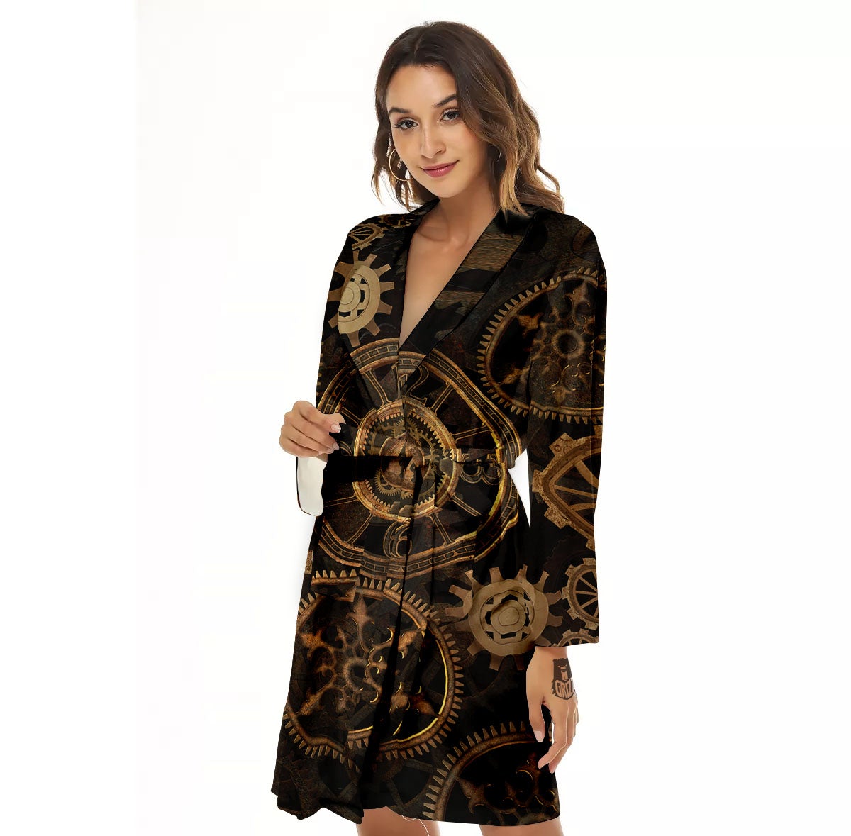 Steampunk Gears Vintage Print Women's Robe-grizzshop