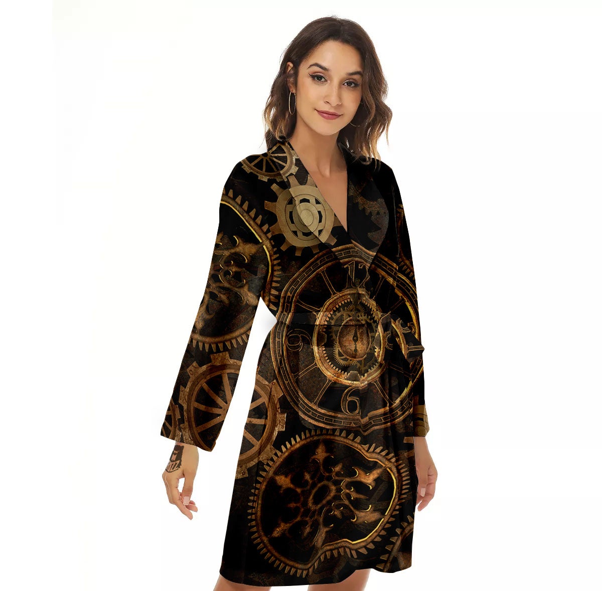 Steampunk Gears Vintage Print Women's Robe-grizzshop